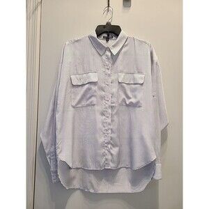 EXPRESS The City Shirt Button Down w Roll Tab Sleeves Polka Dots Womens M White